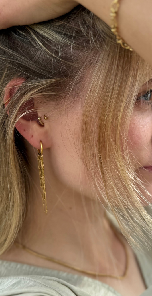 Alwa Swing goldene Ohrringe getragen – Kettenglieder Design