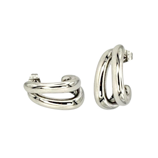 Duo Gleam Hoops Creolen aus Edelstahl Silber doppelt glänzend