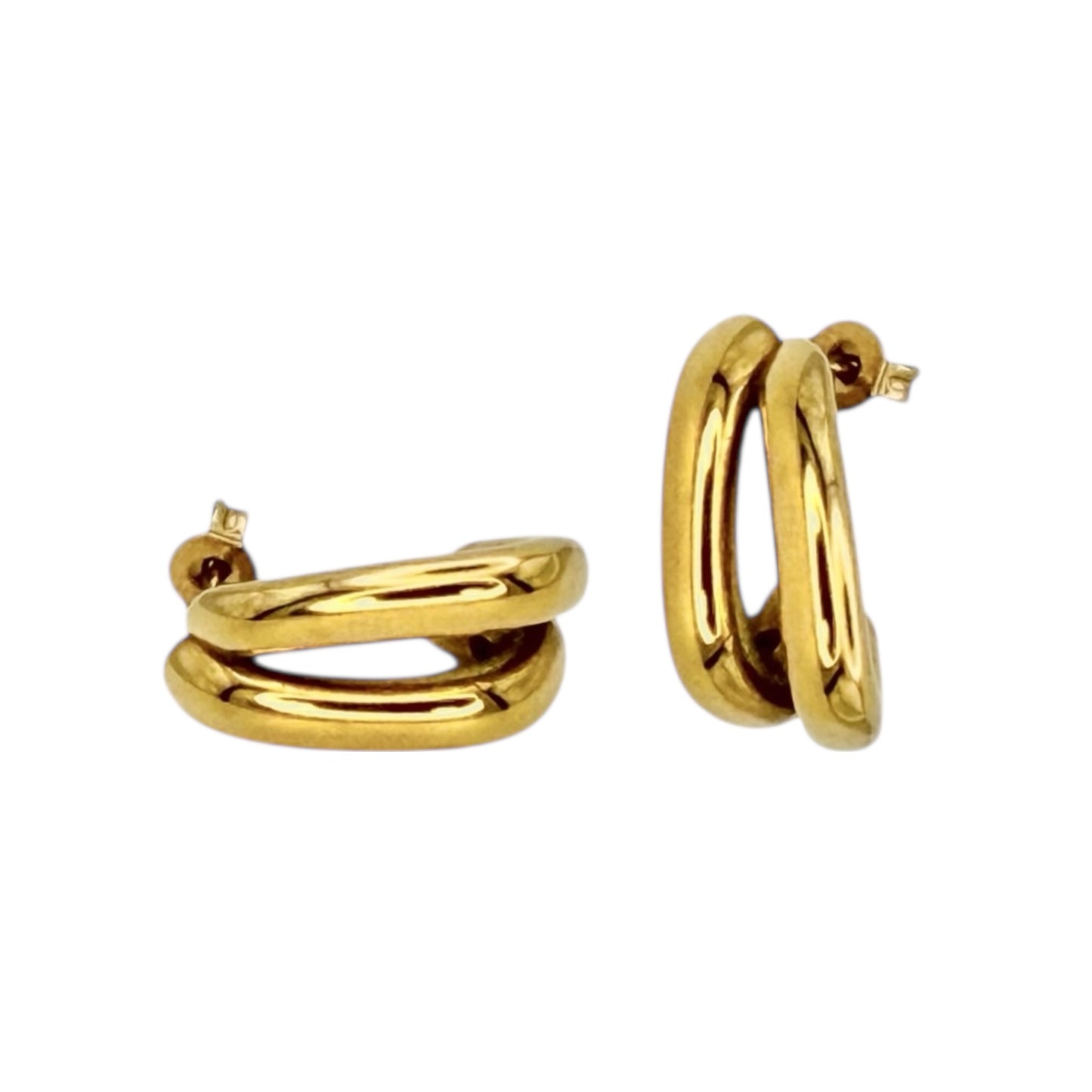 Duo Gleam Hoops Creolen aus 18K vergoldetem Edelstahl doppelt glänzend